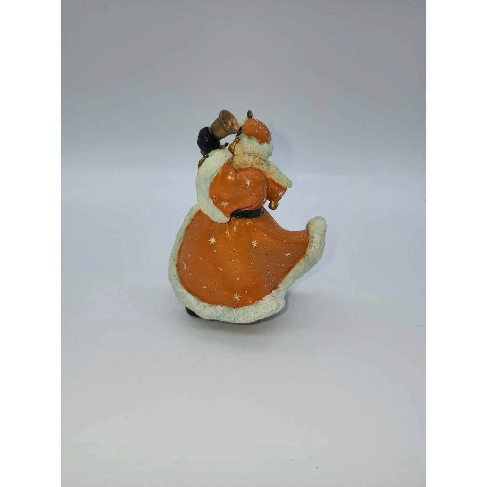 Vintage Santa Claus Figurine Orange Robe Winter Scene Bell Staff Christmas 4.5in - Picture 3 of 7